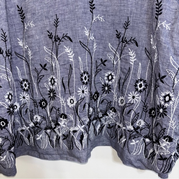 Coldwater Creek Blue Floral Embroidered Womens Jacket 3X Snaps Spring Boho Linen - Picture 9 of 10